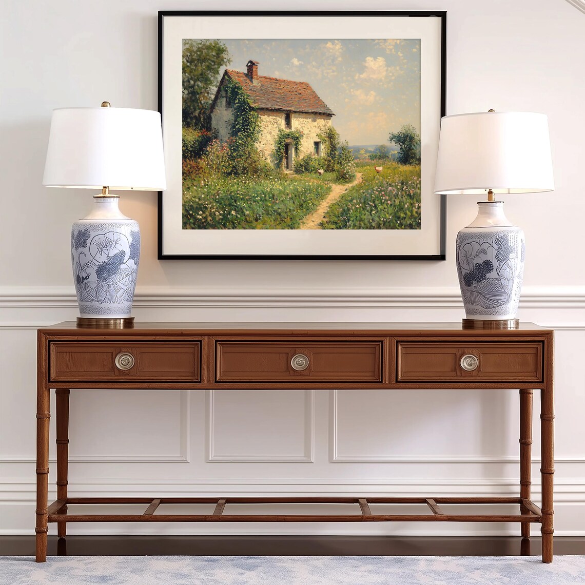 Stone Cottage With Ivy In Wildflower Meadow Farmhouse Painting Poster - Image 2