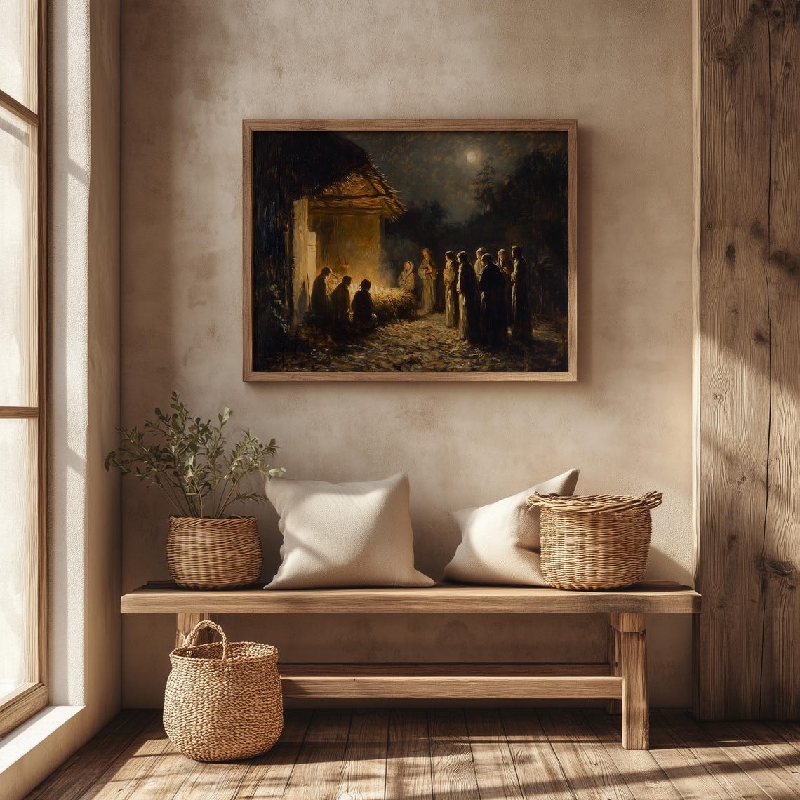 Nativity Scene Manger at Night Lit by Warm Candlelight Poster - Image 4