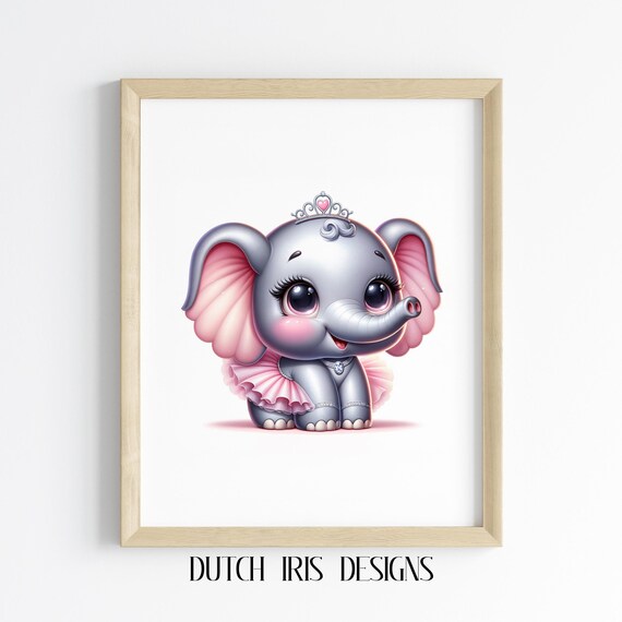 Baby Elephant In Pink Tutu Wearing A Tiny Tiara Nursery Art Poster