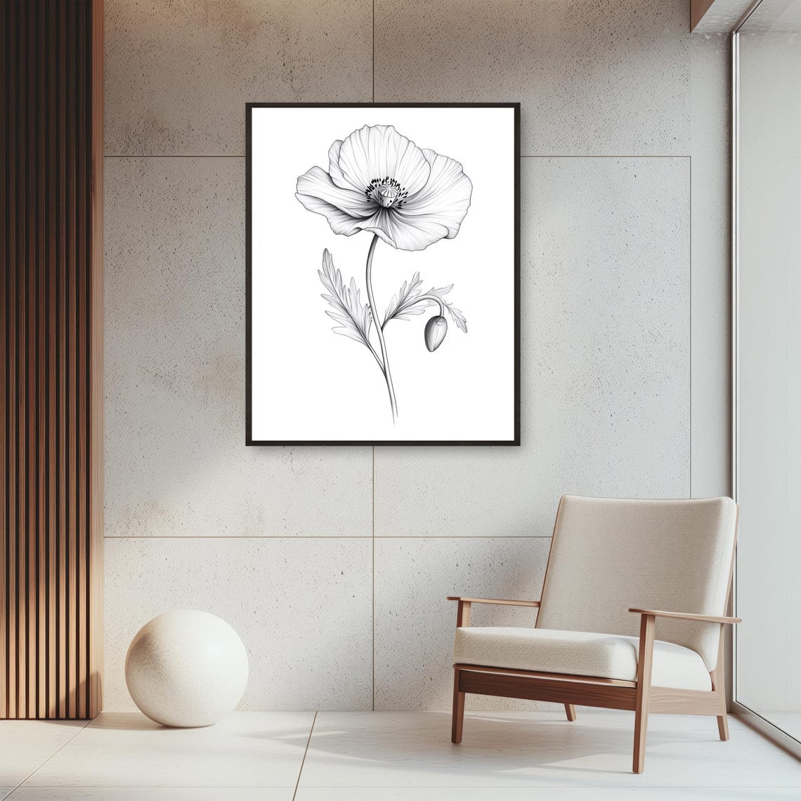Poppy Flower With Bud Black Line Drawing Elegant Botanical Poster - Image 4