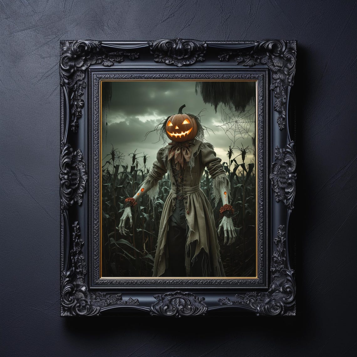 Pumpkin Head Scarecrow In Haunted Cornfield Halloween Poster - Image 4
