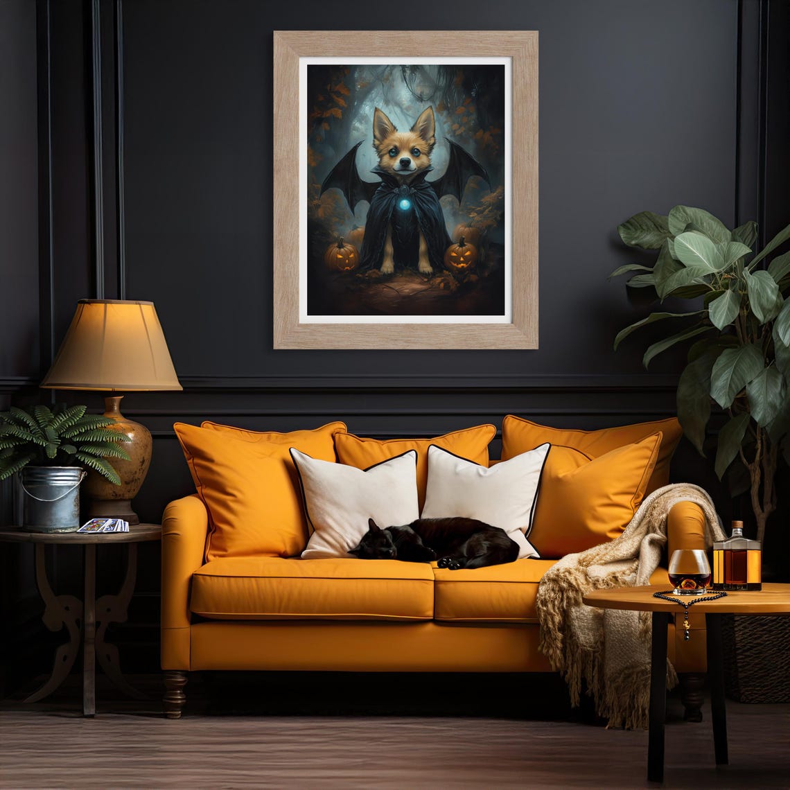 Bat Winged Halloween Dog Pumpkins Anime Spooky Fall Art Poster - Image 2