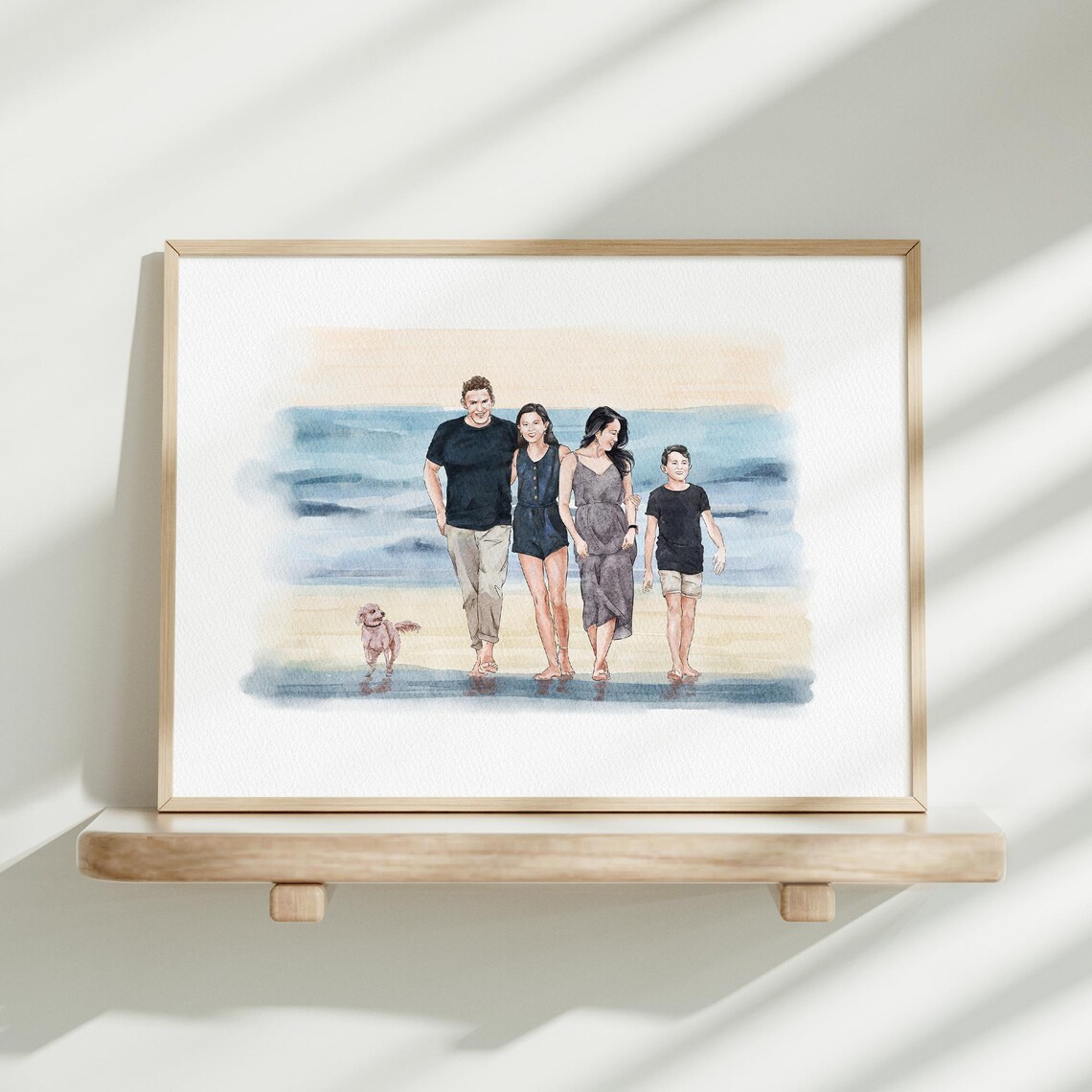 Family of Five with Dog in Sunny Meadow Custom Watercolor Poster - Image 4