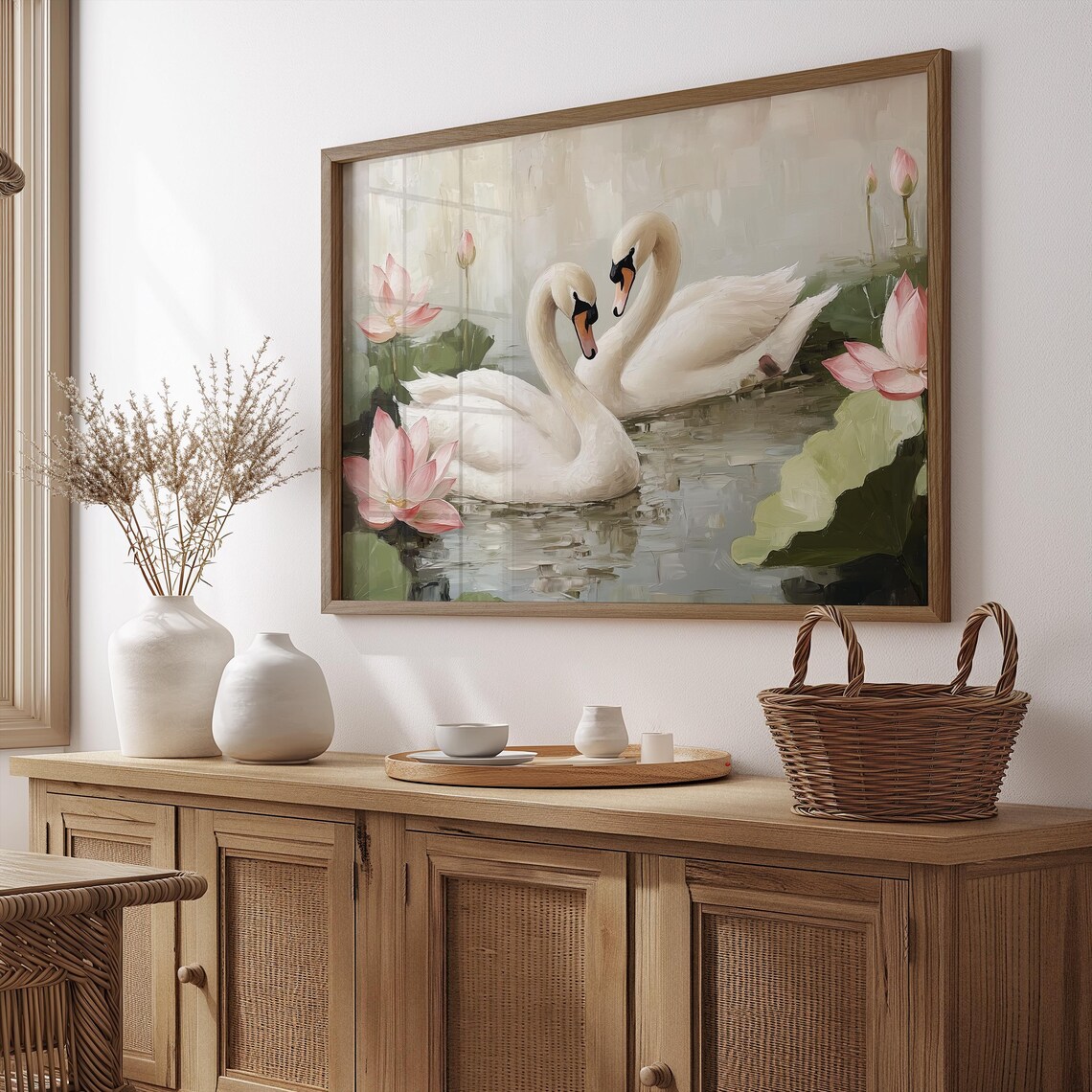Swan Wall Art Print Vintage Wall Art Pastel Farmhouse Nursery Decor Antique Oil Painting Valentines Day Gift Lake Art A260 - Image 2