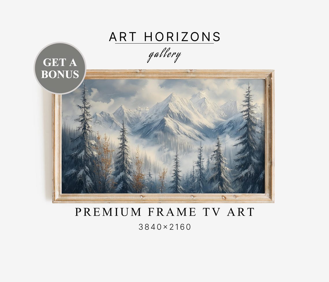 Majestic Snowy Mountain Peaks Pine Forest Misty Valley Winter Poster
