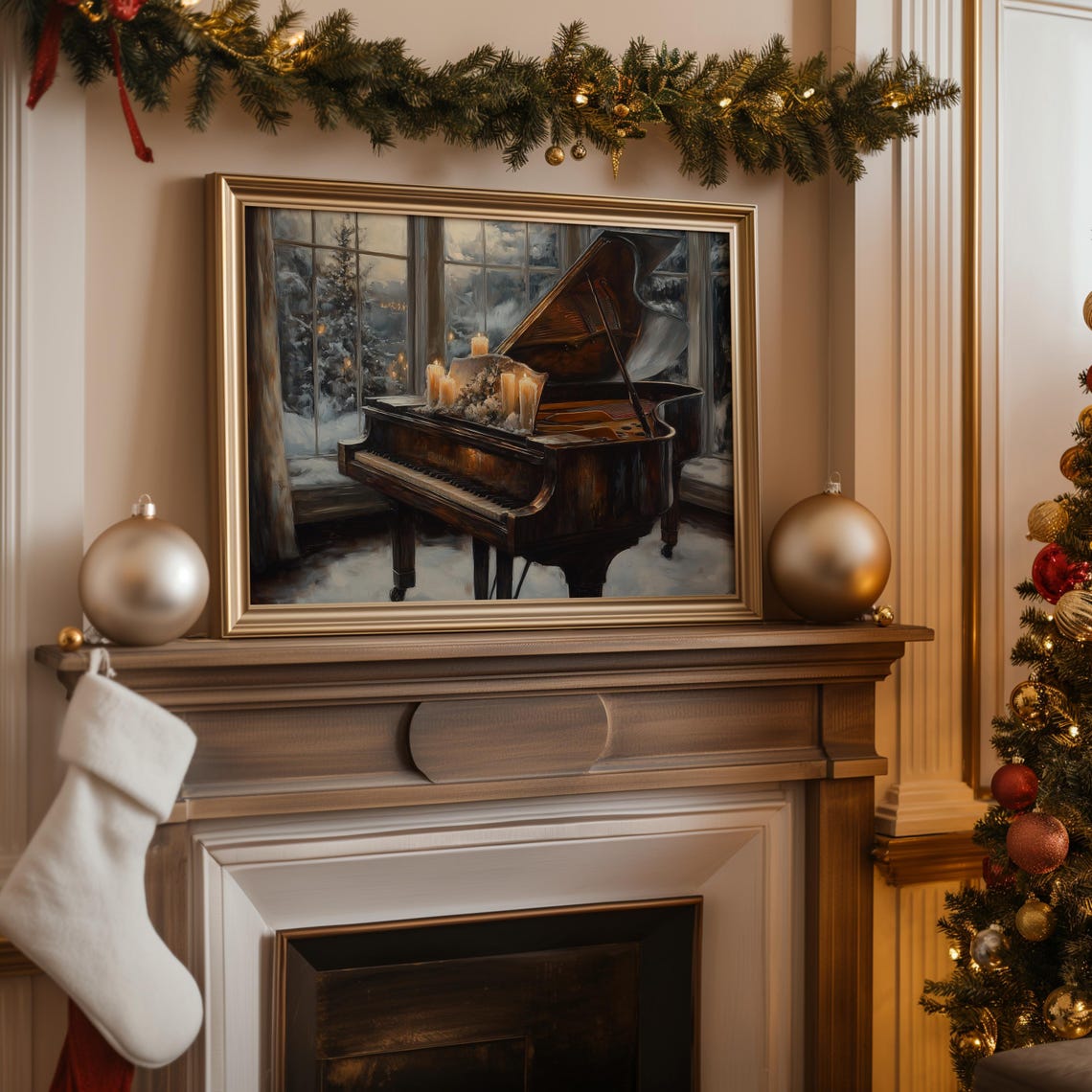 Vintage Oil Painting Wall Art Antique Piano Art Farmhouse Decor For Music Lovers Winter Holiday Wall Art A107 - Image 4