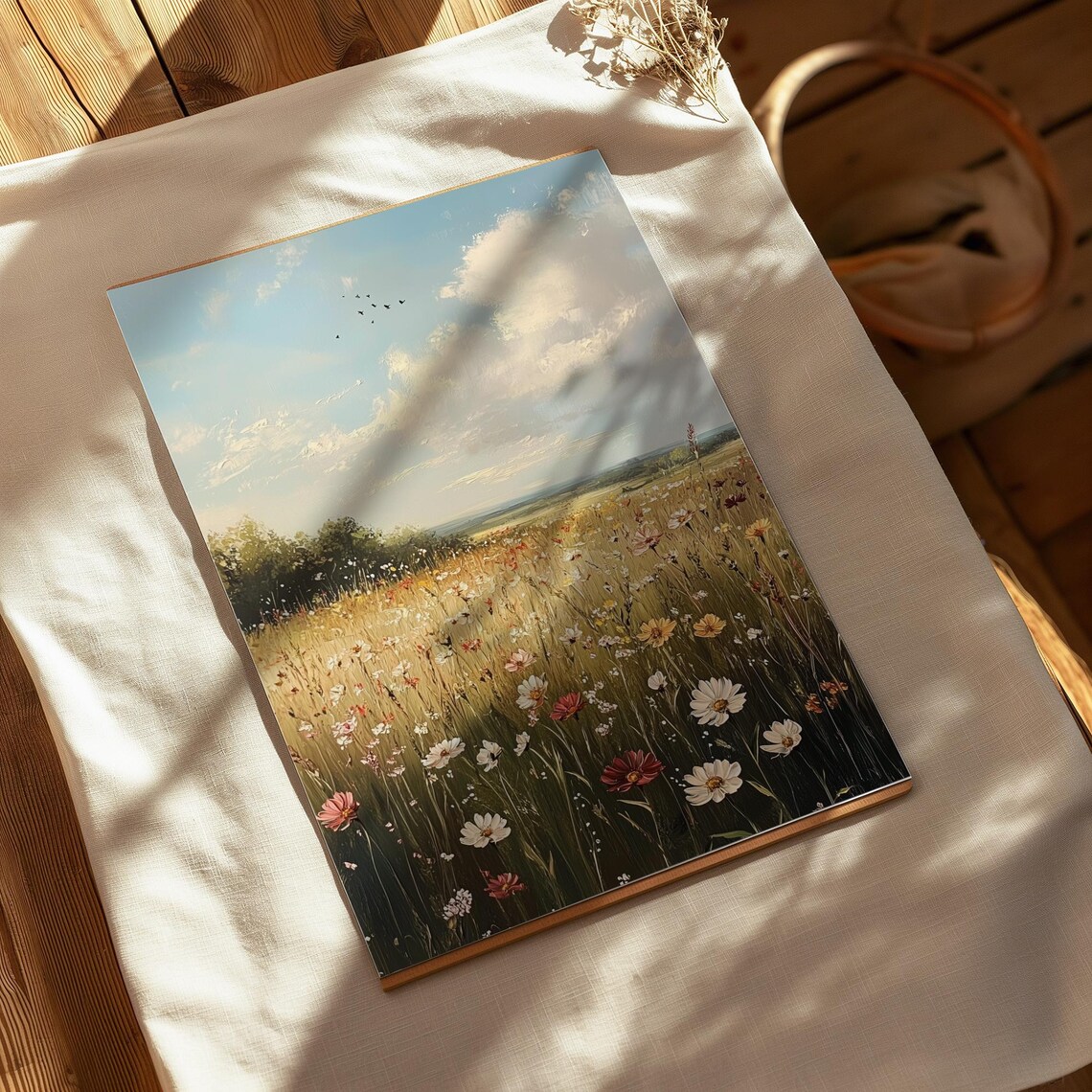 Wildflower Field Landscape Art Vintage Country Field Oil Painting Antique Landscape Art Wall Art Decor A258 - Image 4
