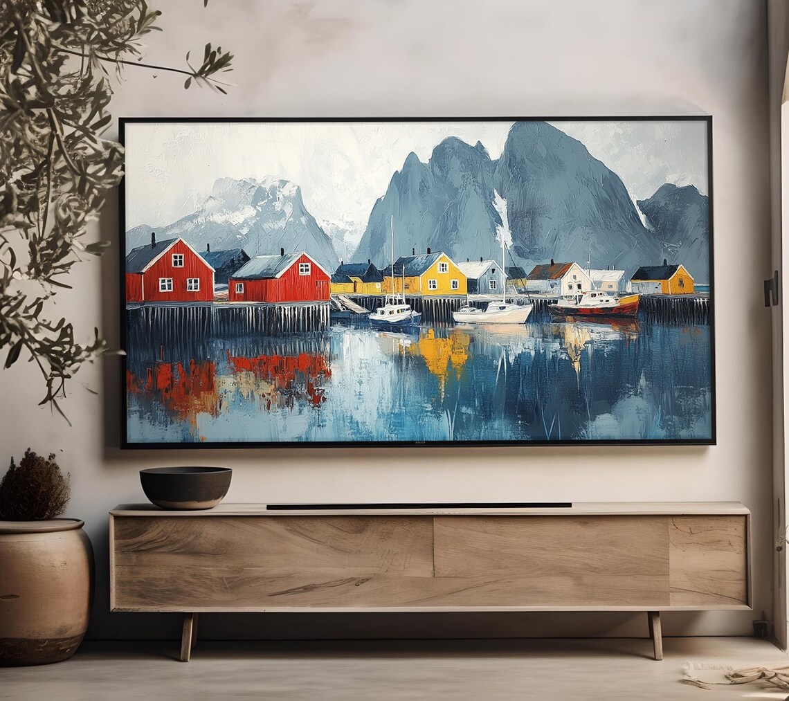 Norwegian Village Coastal Landscape Art Print - Image 4