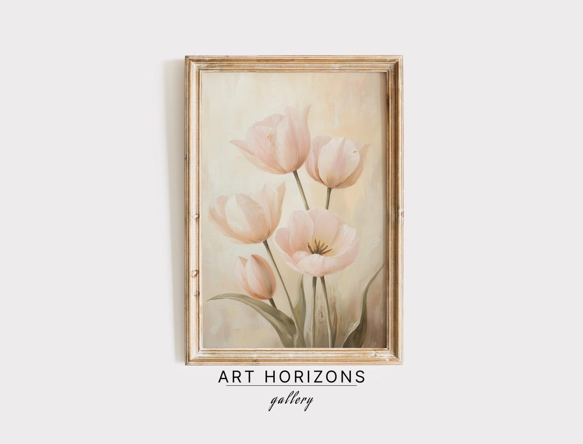 Soft Blush Pink Tulips In Morning Light Minimalist Floral Art Poster