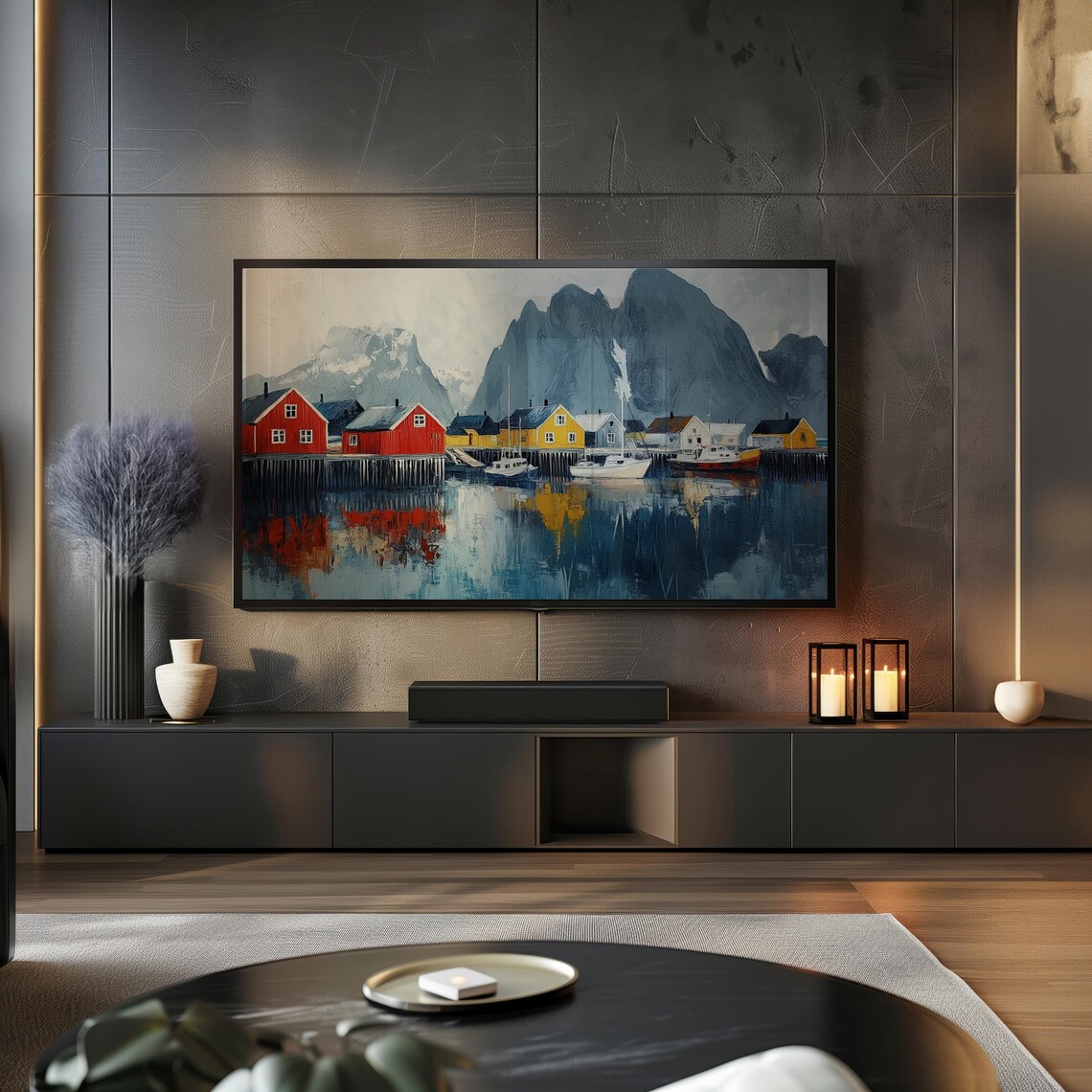 Norwegian Village Coastal Landscape Art Print - Image 2