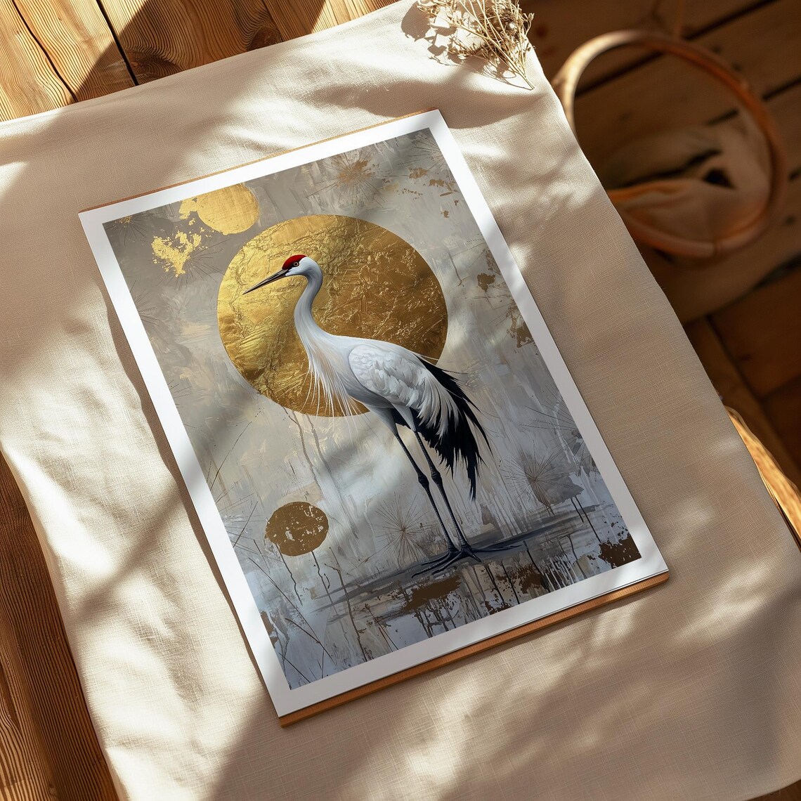 Japanese Crane Bird Painting, Wabi Sabi Art Print - Image 2