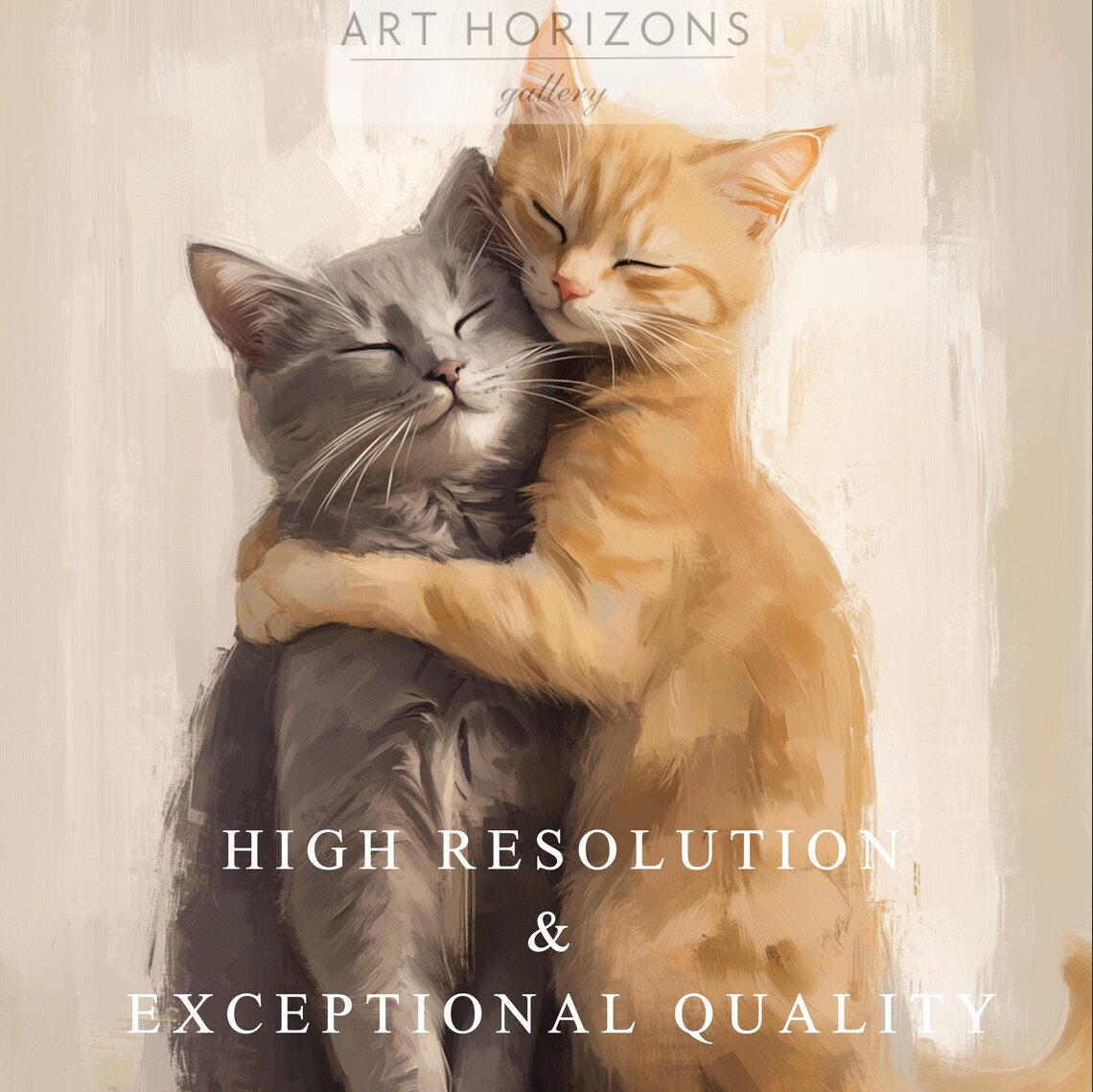 Cat Cuddles Oil Painting Art Print, Valentine Love Decor - Image 4