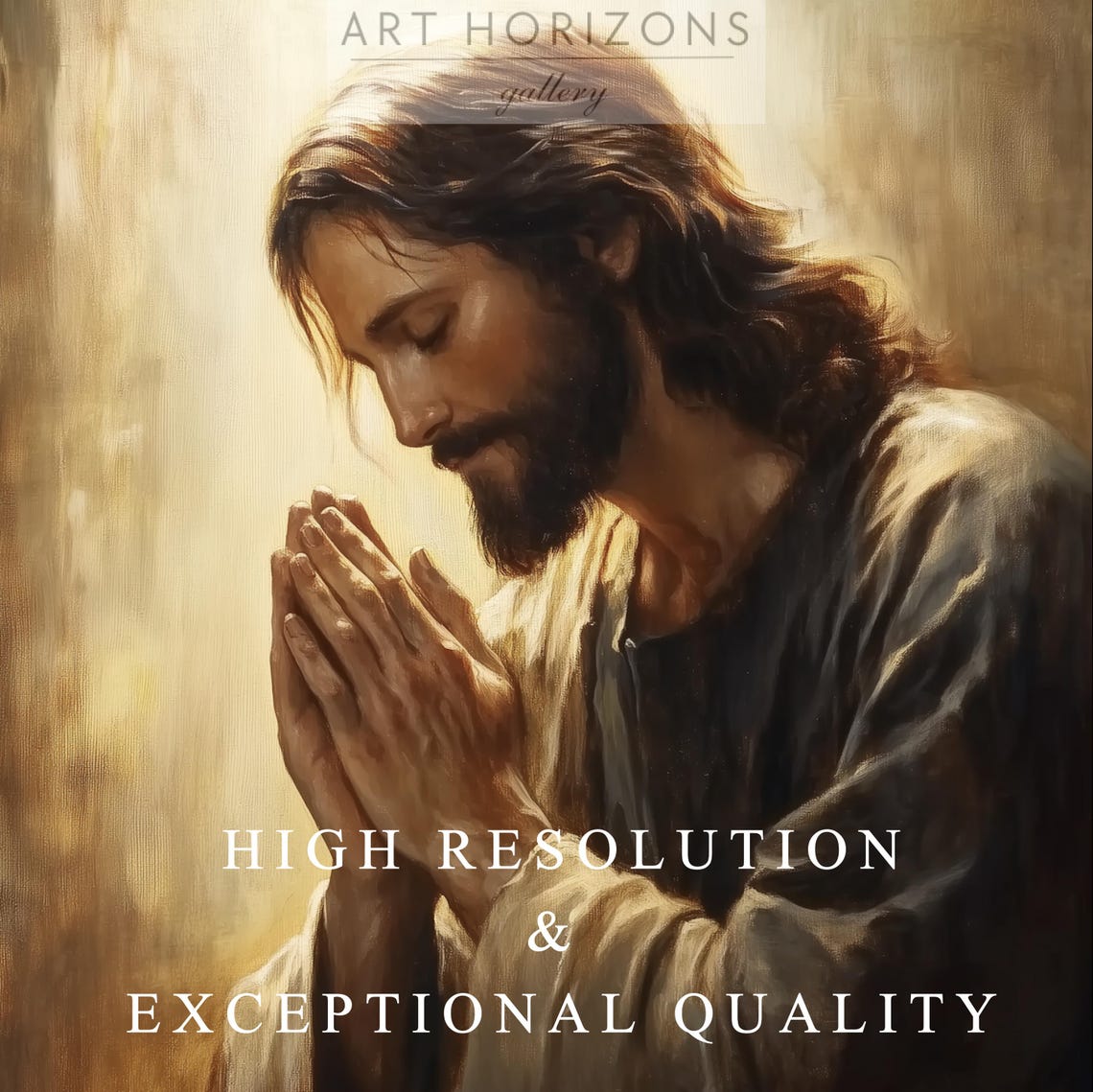 Jesus Christ Praying Hands Golden Light Religious Oil Painting Poster - Image 3