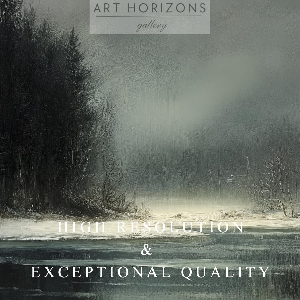 Dark Moody Winter Lake Pine Forest Dusk Vintage Atmospheric Art Poster - Image 3
