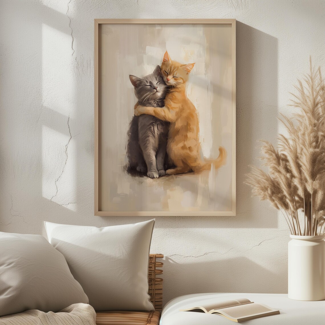 Cat Cuddles Oil Painting Art Print, Valentine Love Decor - Image 3