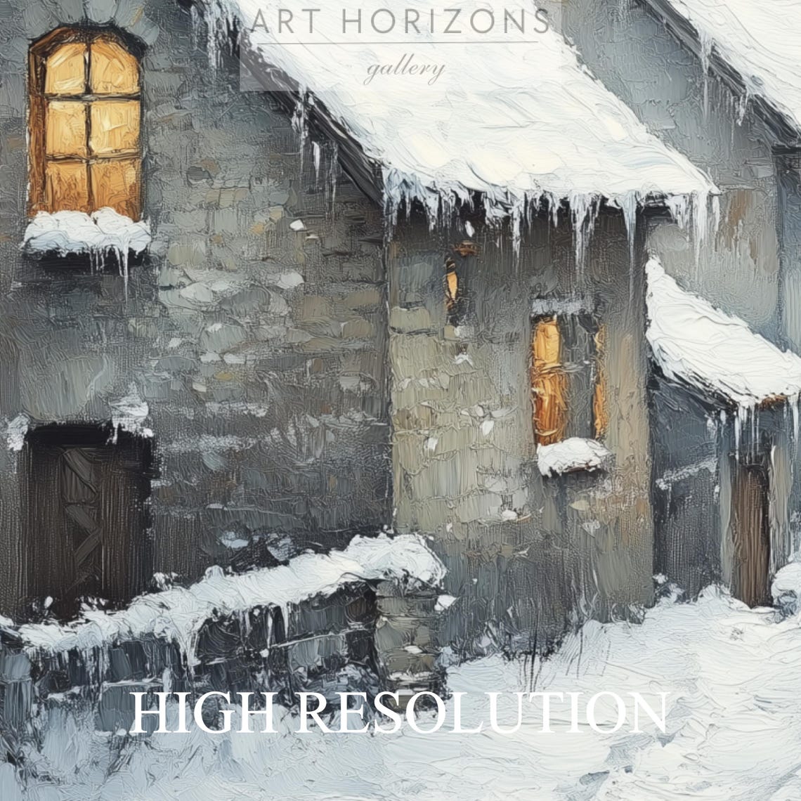Snowy Old Stone Village Street Chimneys Smoke Winter Travel Poster - Image 3