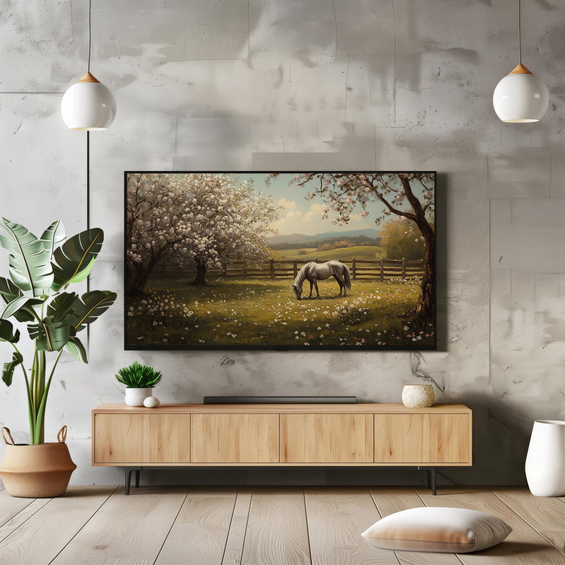 Frame Tv Art Village Horse Oil Painting Countryside Farm Animal Farmhouse Spring Bloom Vintage Wallpaper Screensaver Tv139 - Image 5