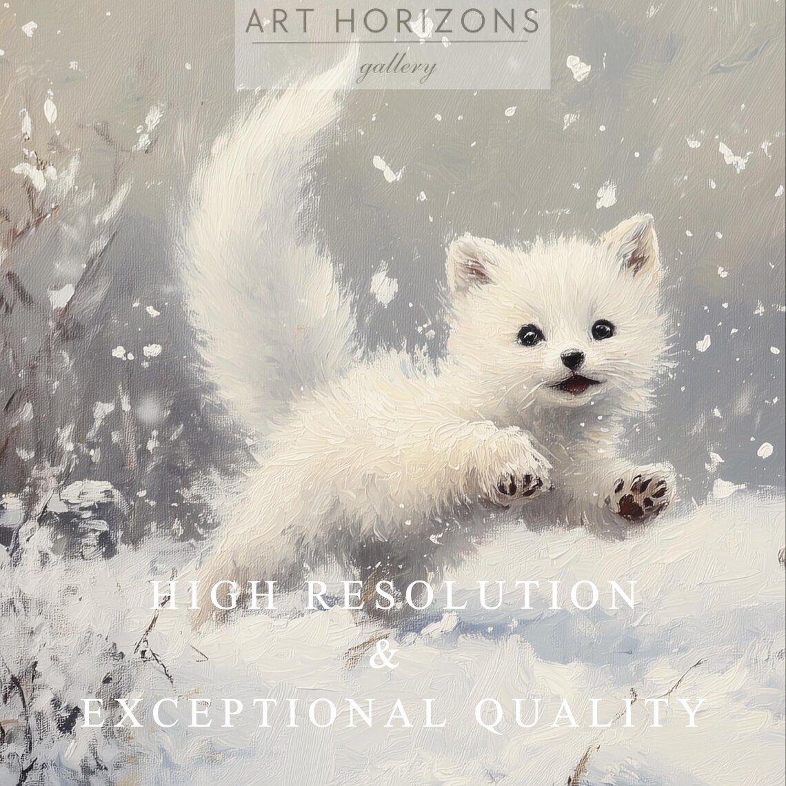 Arctic Fox Kits Playing Snowfall Vintage Wildlife Art Cute Winter Poster - Image 3