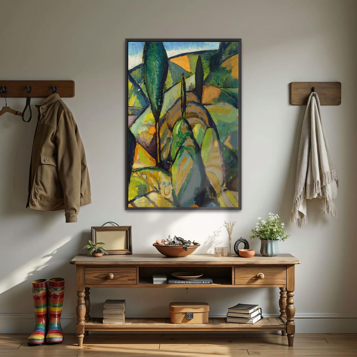Abstract Cubist Landscape Green Cypress Trees Art Deco Poster - Image 3