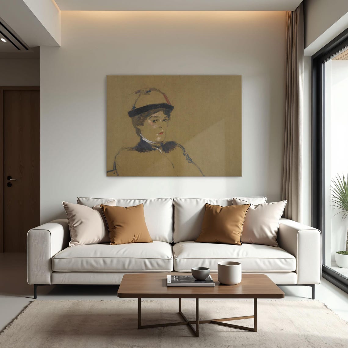 Woman in Hat and Coat Vintage Sepia Sketch Portrait Drawing Poster - Image 2