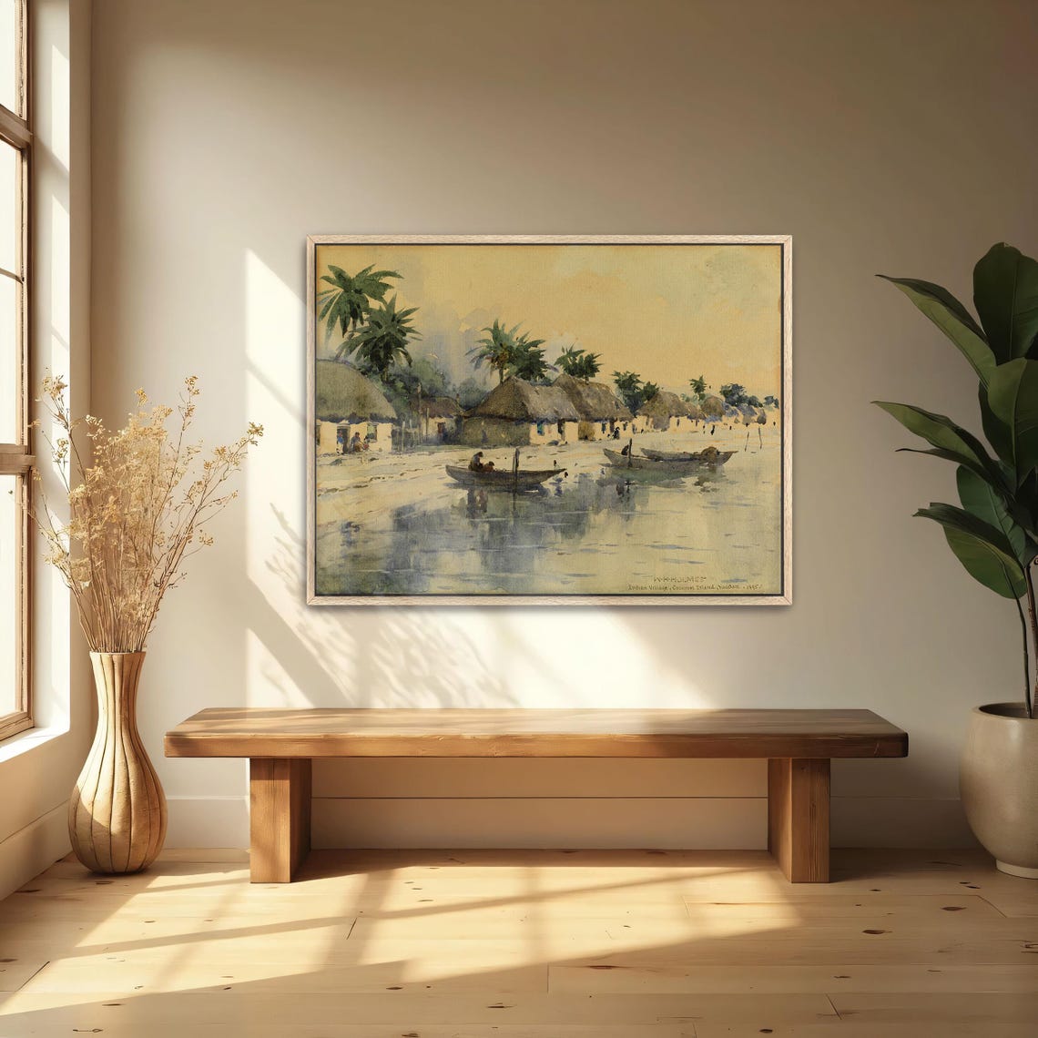Coastal Fishing Village Watercolor Tropical Palm Shore Poster