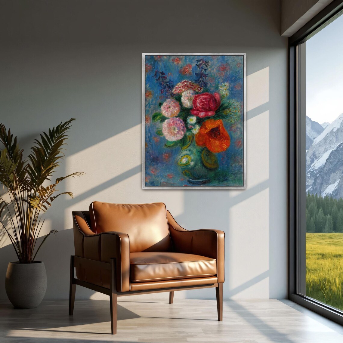 Poppies And Roses Bouquet In A Green Vase Floral Painting Poster - Image 2