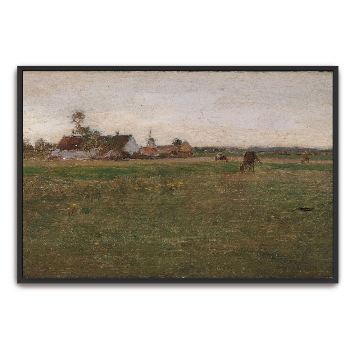 Farmhouse With Windmill in an Open Field Vintage Landscape Art Print