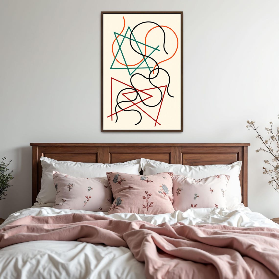 Minimalist Geometric Line Art Black Red Teal Abstract Poster - Image 5