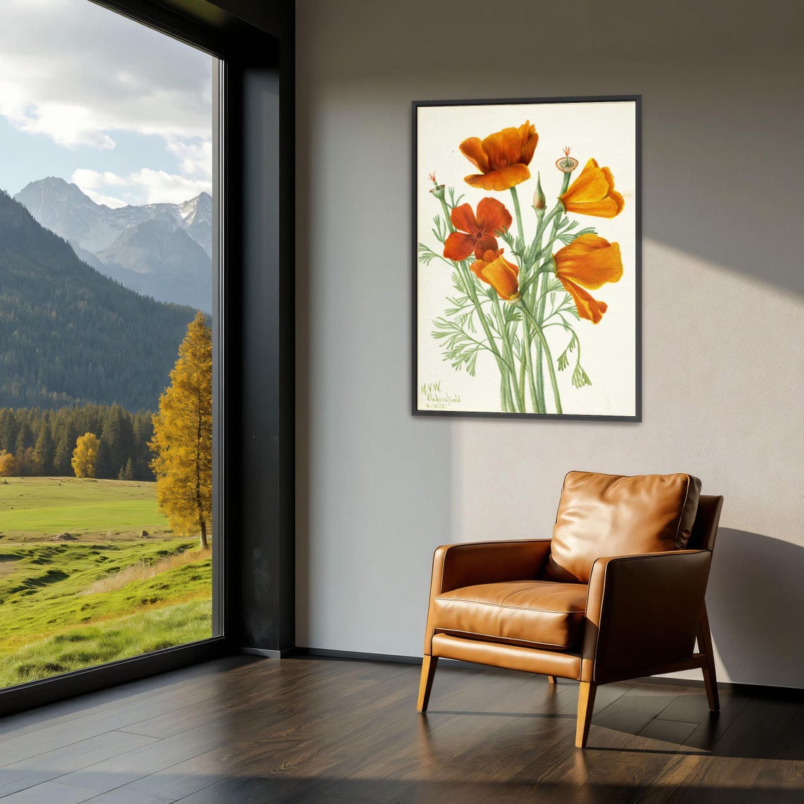 California Poppies Bouquet Vintage Botanical Flower Study Poster - Image 3