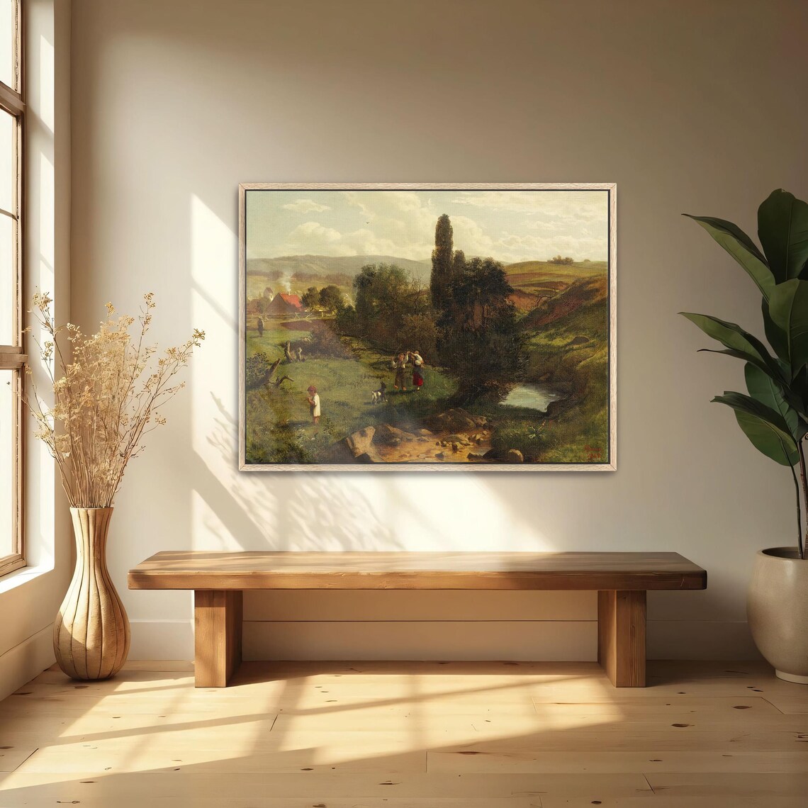 Romantic Oil Painting Of Children Playing In A Rural Valley Poster - Image 4