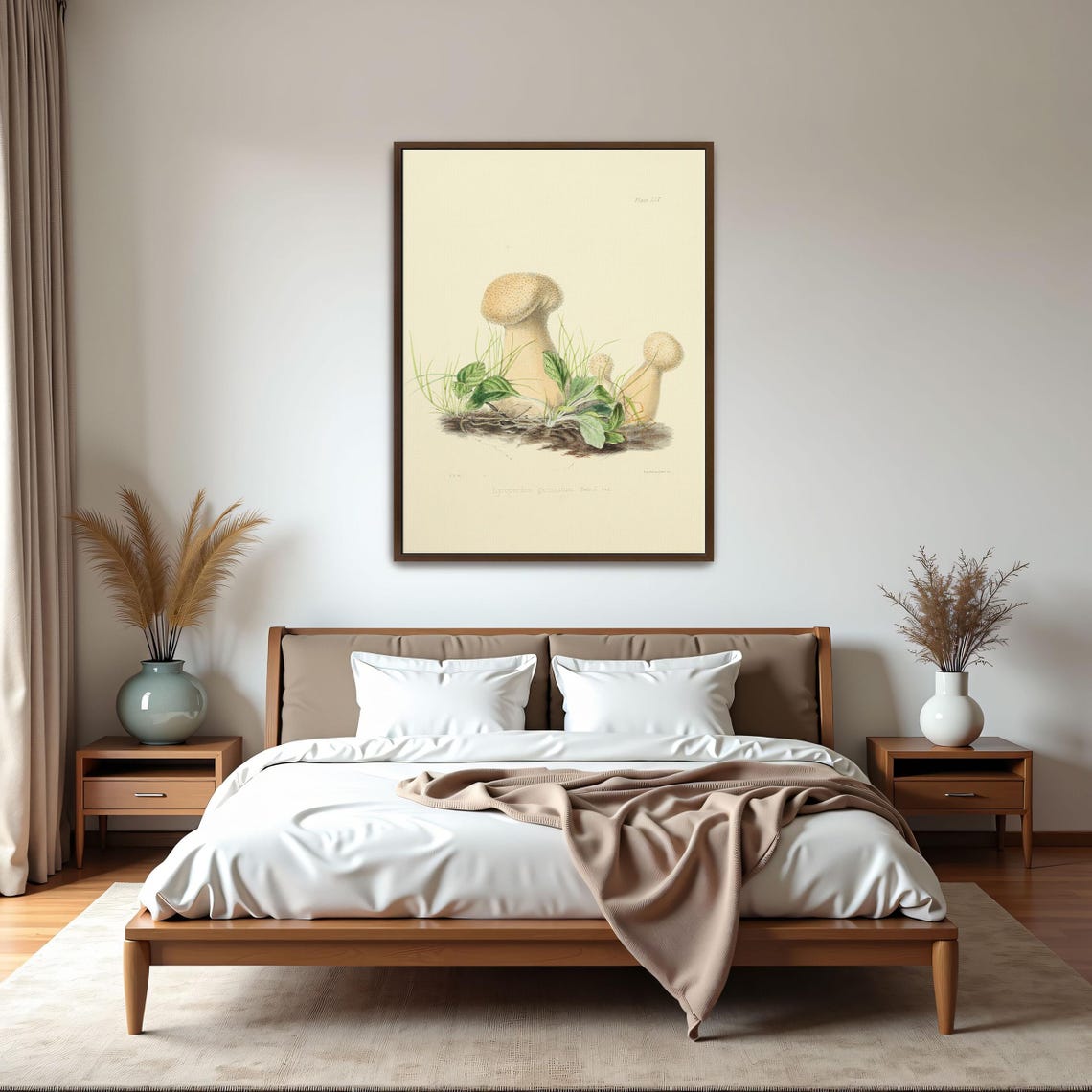 Vintage Mushroom Botanical Illustration Two Cream Caps Art Poster