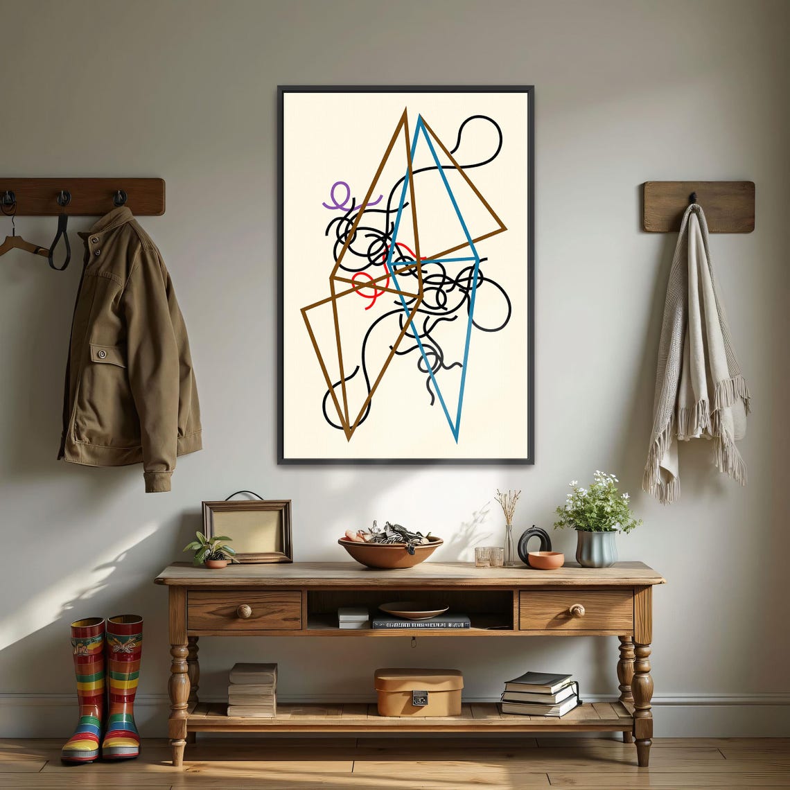 Framed Wall Art Of Abstract Art With Geometric Shapes And Lines Geometric Print Brown And Blue Living Room Art Print - Image 3
