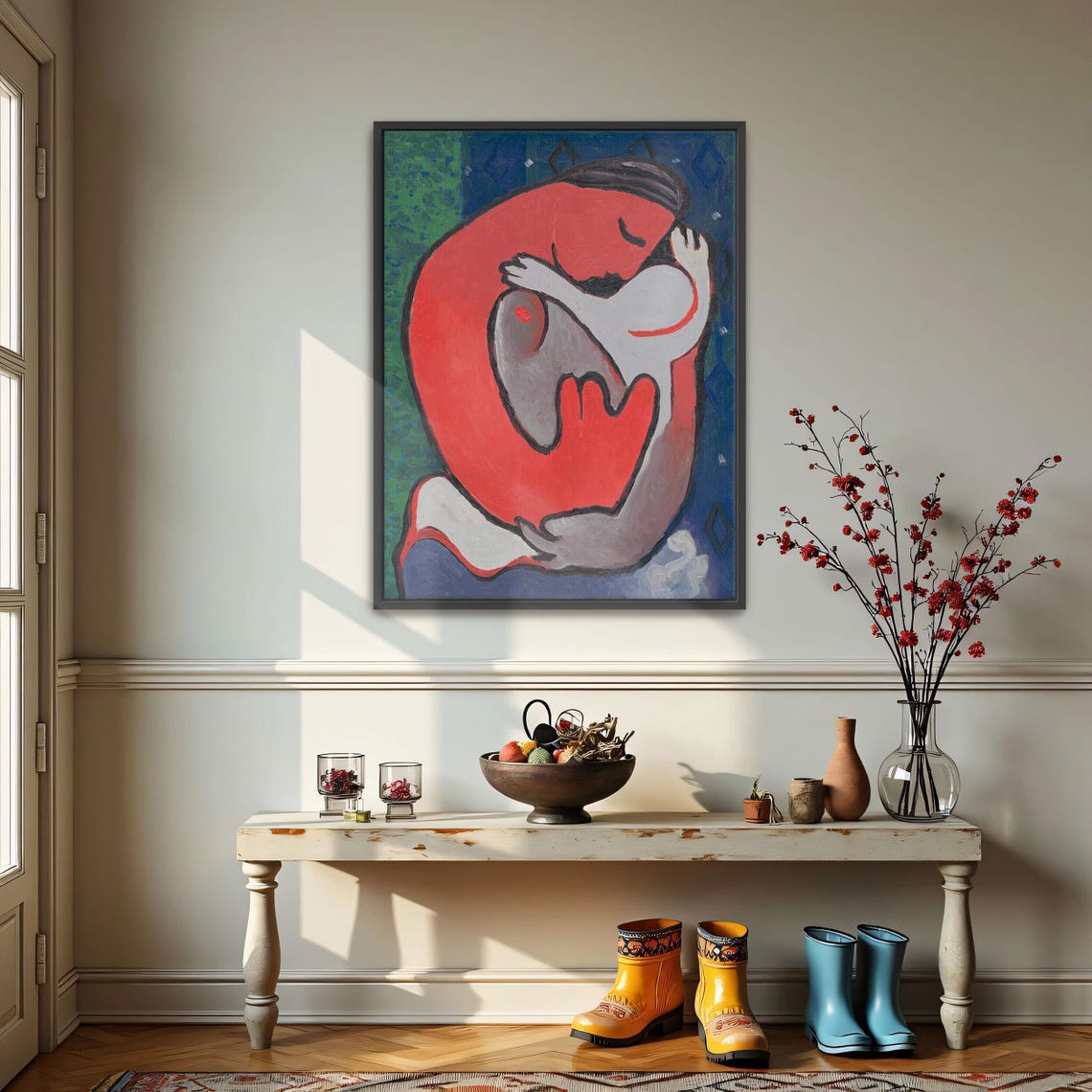 Mikuláš Galanda Mother and Child Warm Red Embrace Painting Poster - Image 3