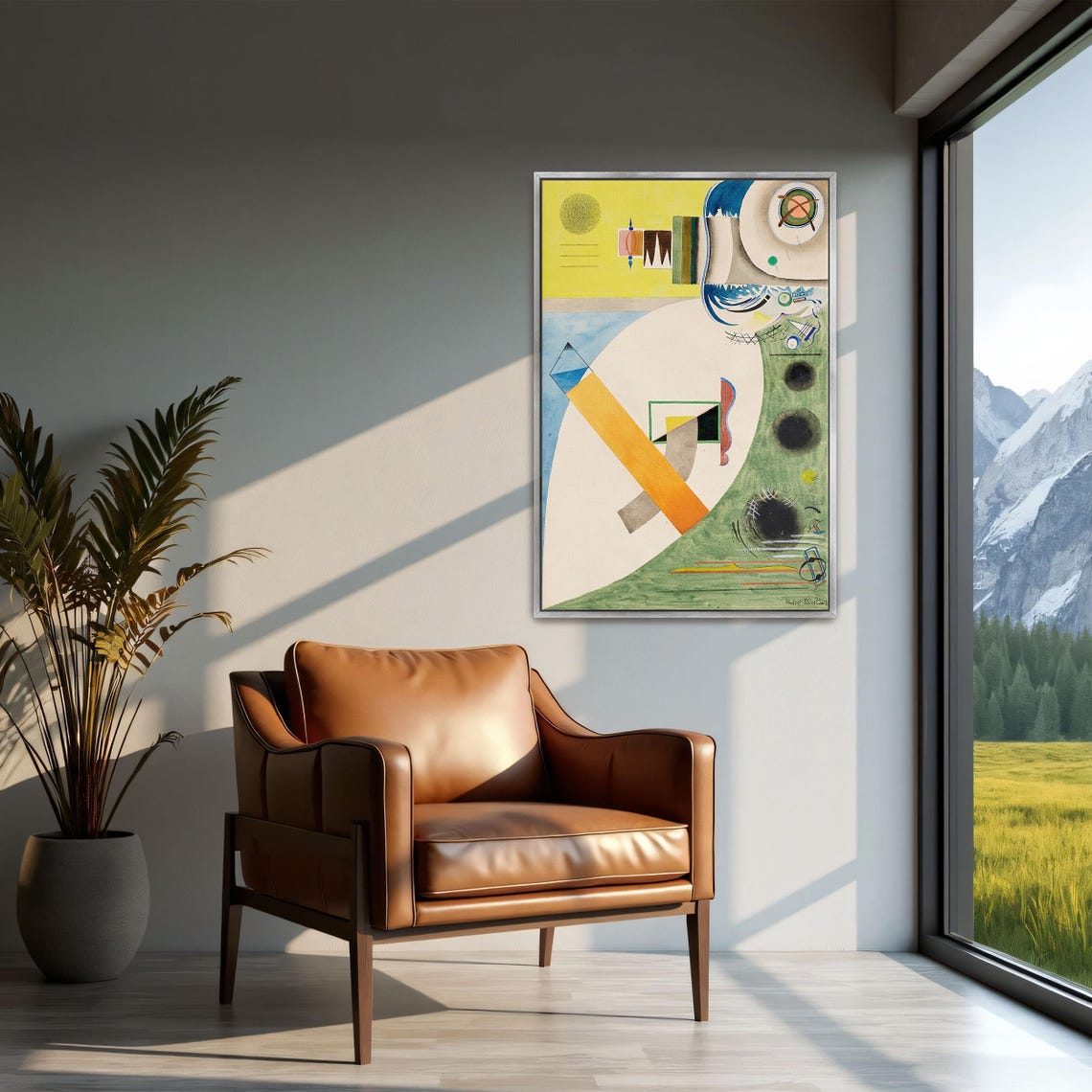 Framed Wall Art Of Abstract Geometric Watercolor Painting Geometric Wall Art Yellow And Green Living Room Art Geometric Artwork - Image 2