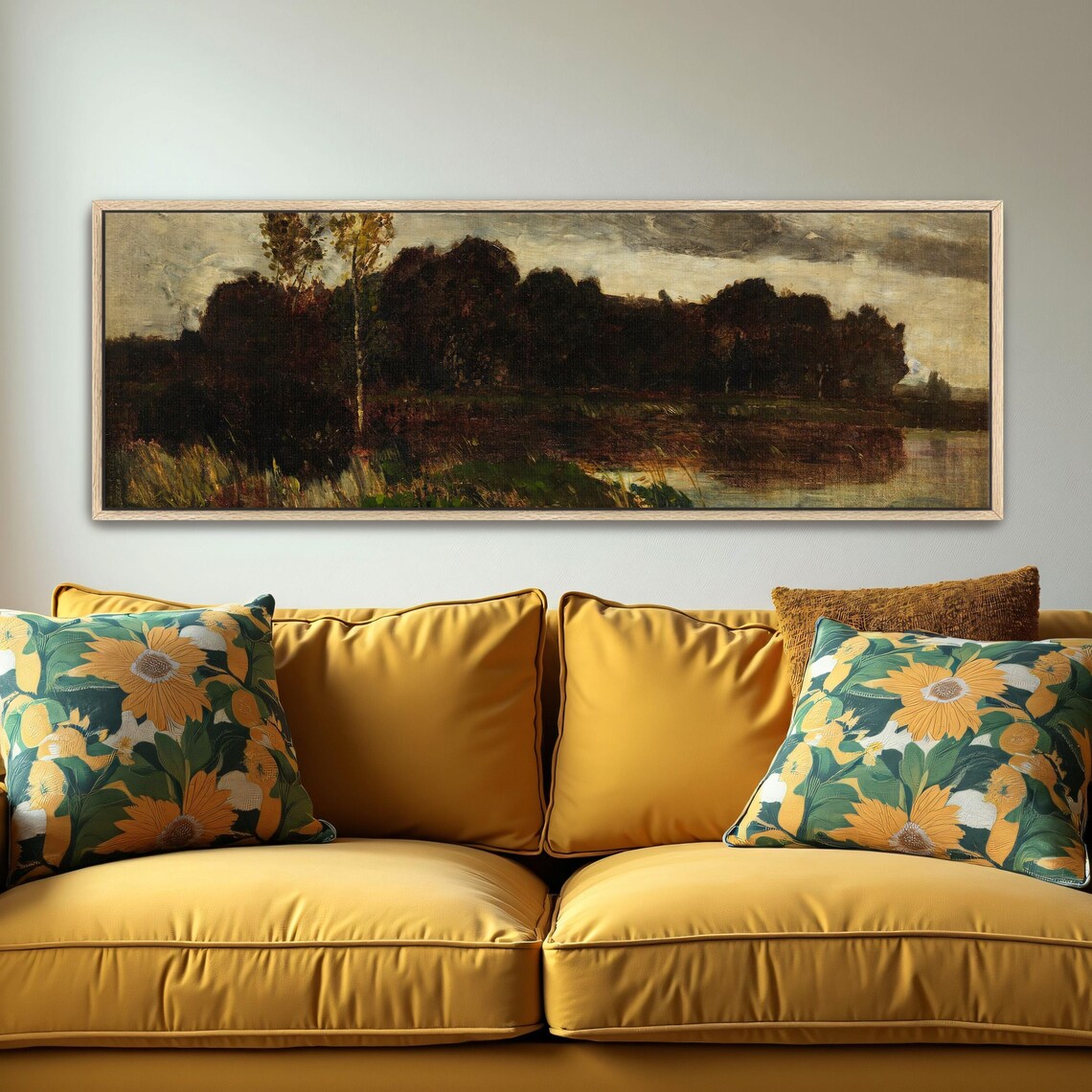 Dark Forest By The Water Impressionist Landscape Panoramic Wall Art Horizontal Framed Art Above Bed Wall Art Bedroom And Living Room - Image 5