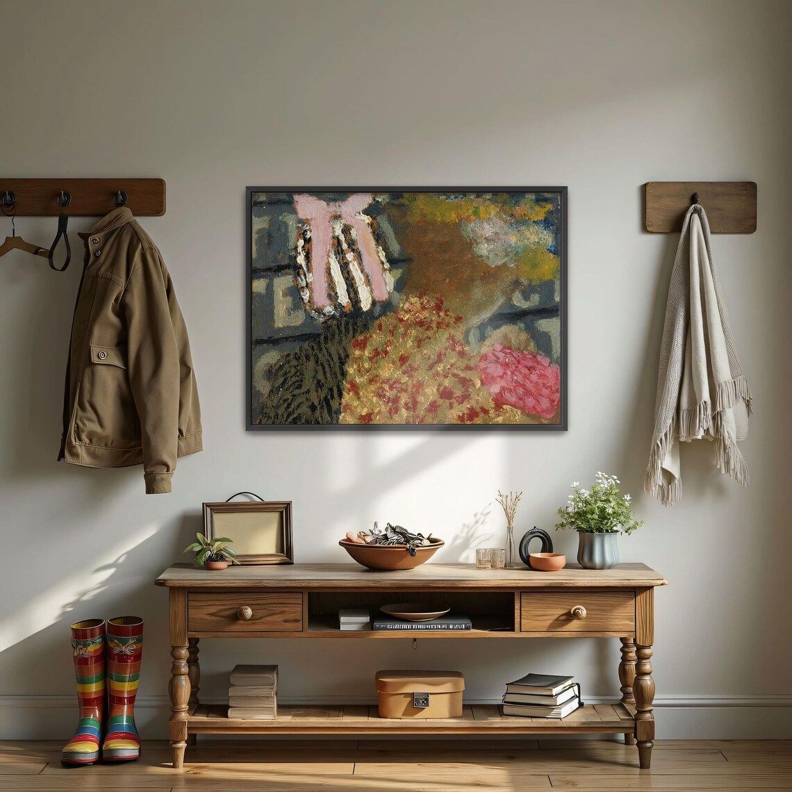 Woman in Striped Dress With Pink Bow Abstract Portrait Poster