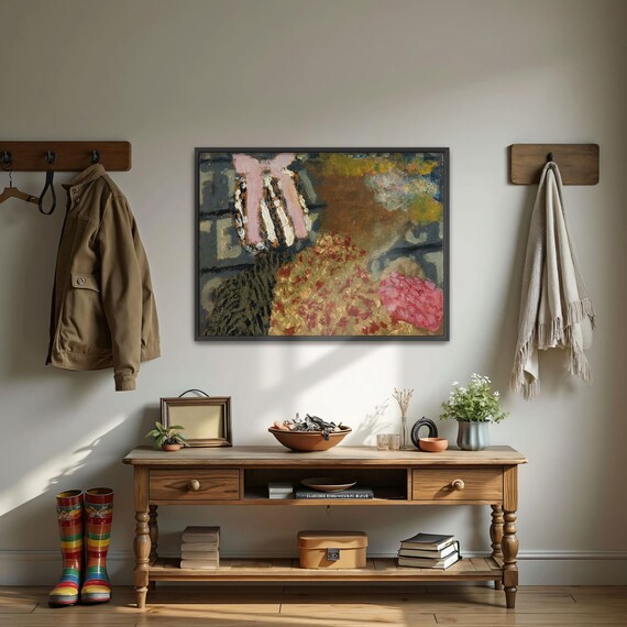 Woman in Striped Dress With Pink Bow Abstract Portrait Poster