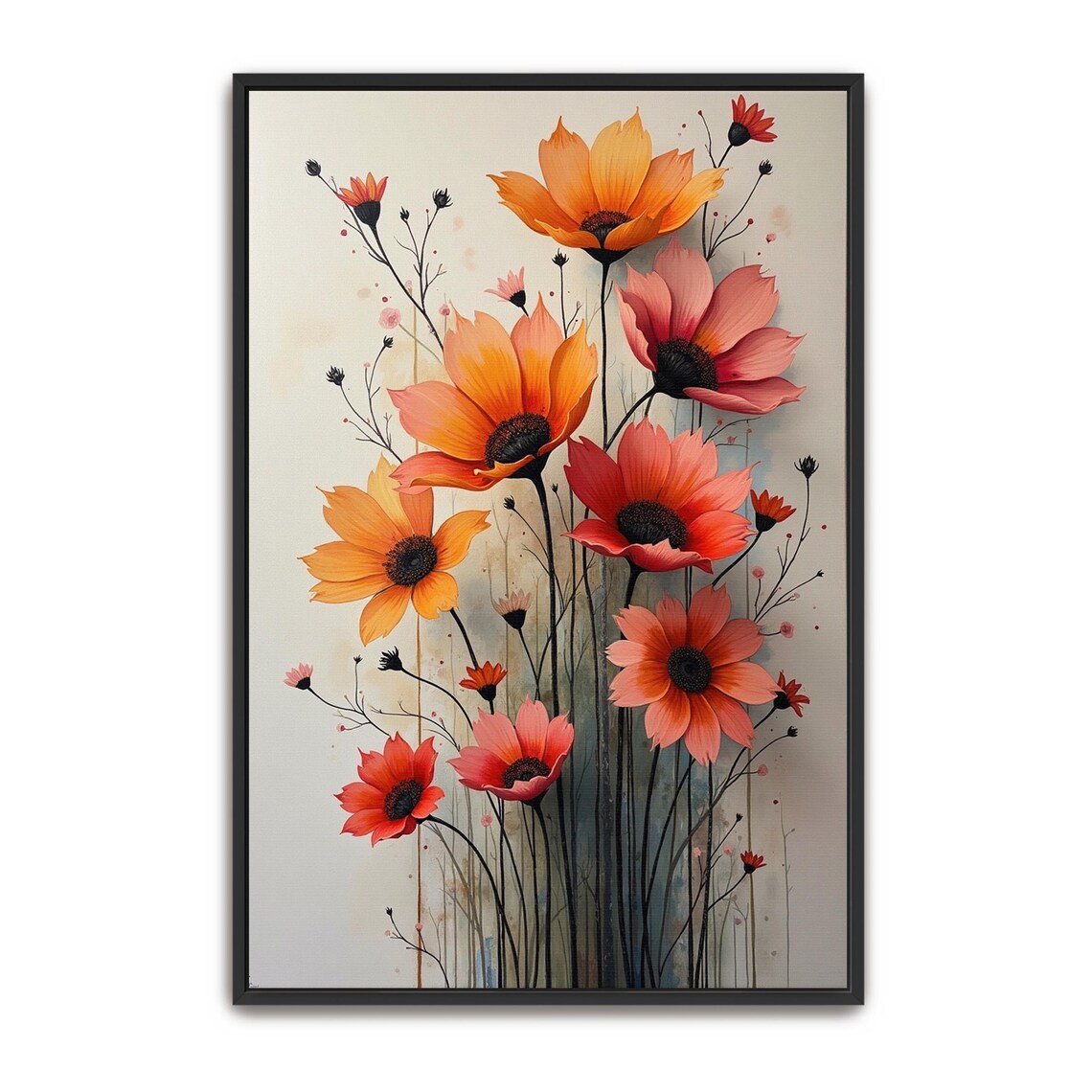 Orange and Pink Flower Bouquet Watercolor Floral Art Decor Poster