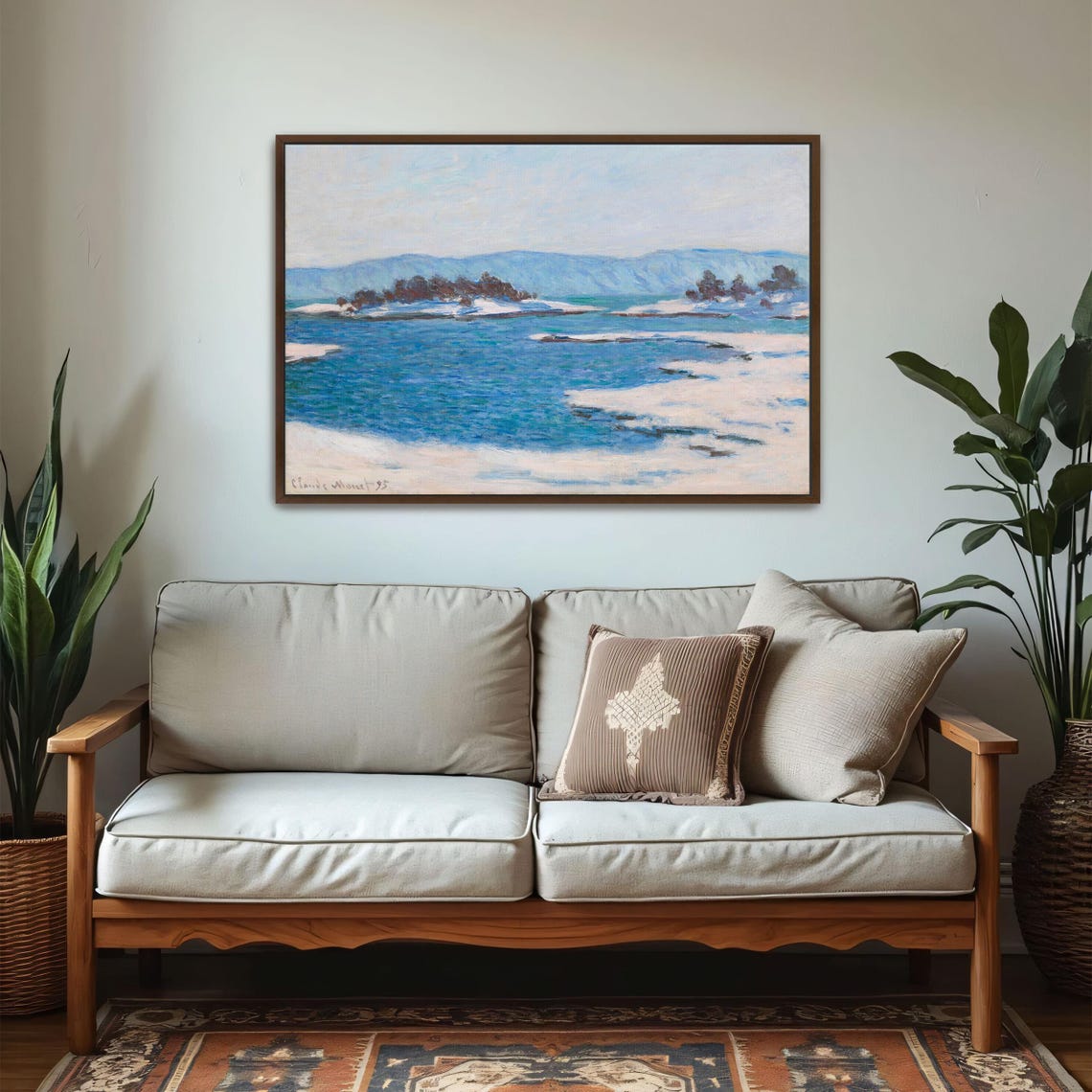 Claude Monet Framed Wall Art Snowy Landscape With Blue Water Landscape Wall Art Blue And White Living Room Art Print Contemporary Art - Image 5