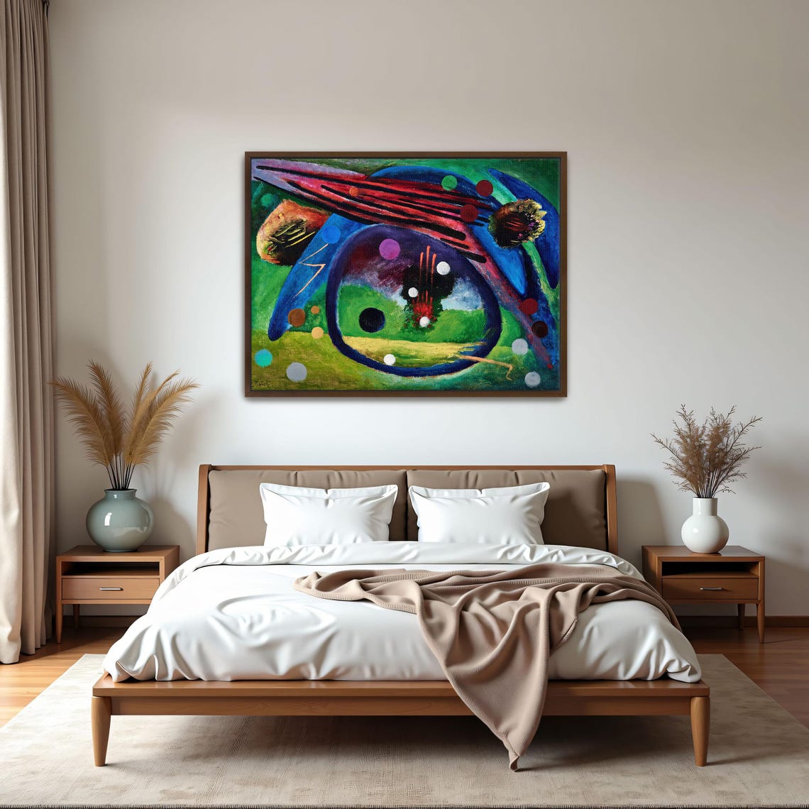 Framed Wall Art Of Abstract Painting With Circles And Lines Geometric Print Green And Blue Bedroom Decor Abstract Artwork - Image 5