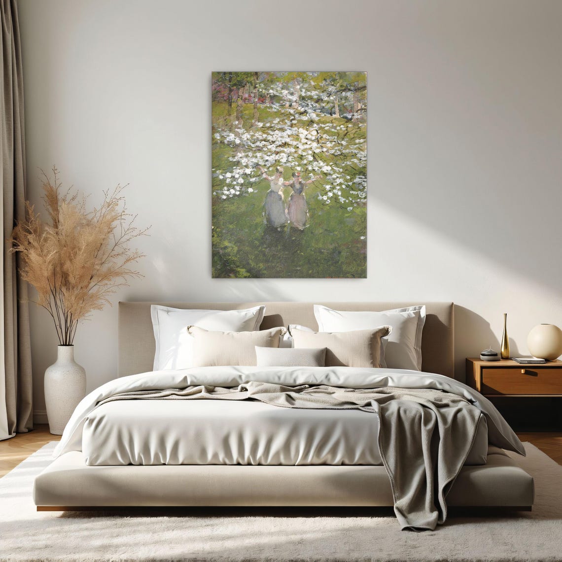Two Women in a Blooming White Orchard Impressionist Art Poster - Image 2