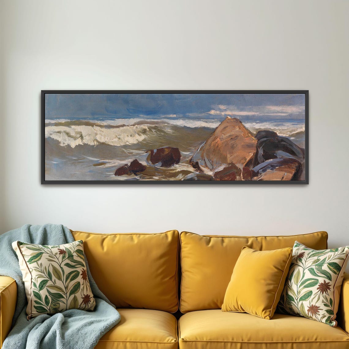 Stormy Seascape With Crashing Waves On A Rocky Shore Panoramic Poster - Image 4