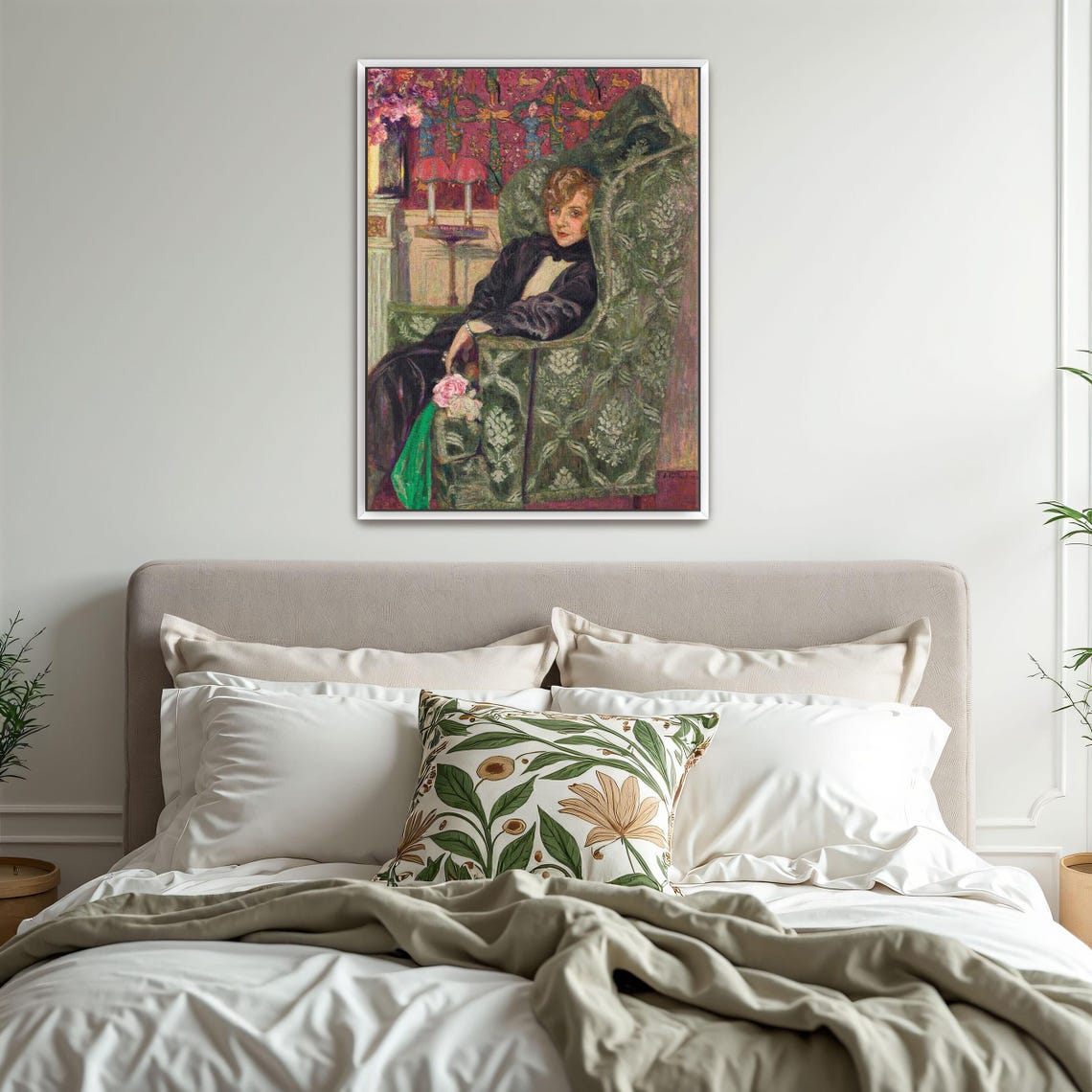 Woman in a Green Armchair with Roses Interior Portrait Poster - Image 3