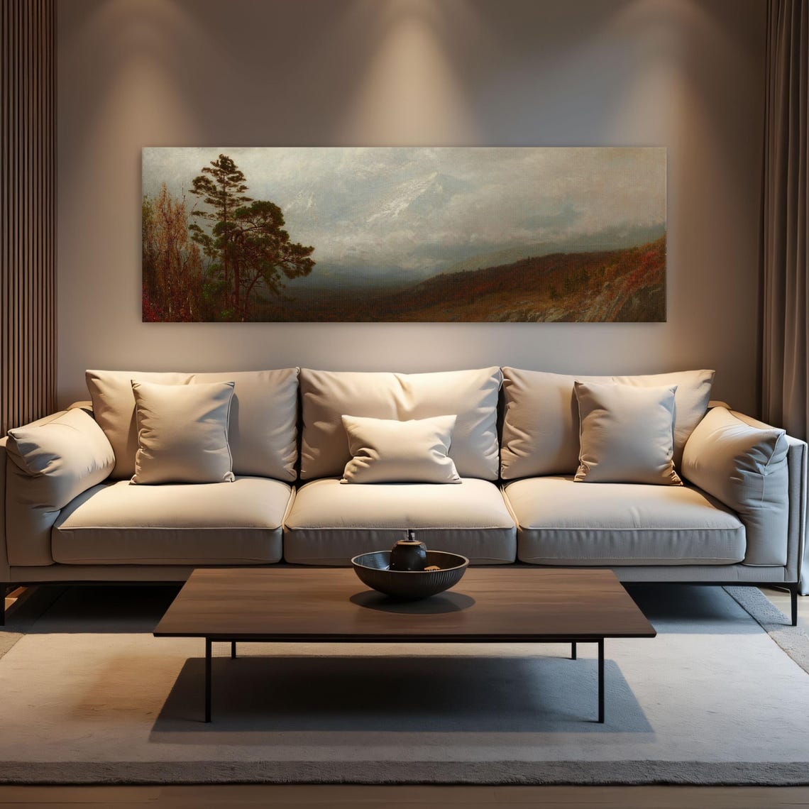Lake And Mountains Under Cloudy Sky Panoramic Wall Art Horizontal Framed Art Above Bed Wall Art Bedroom And Living Room Art Wide - Image 3