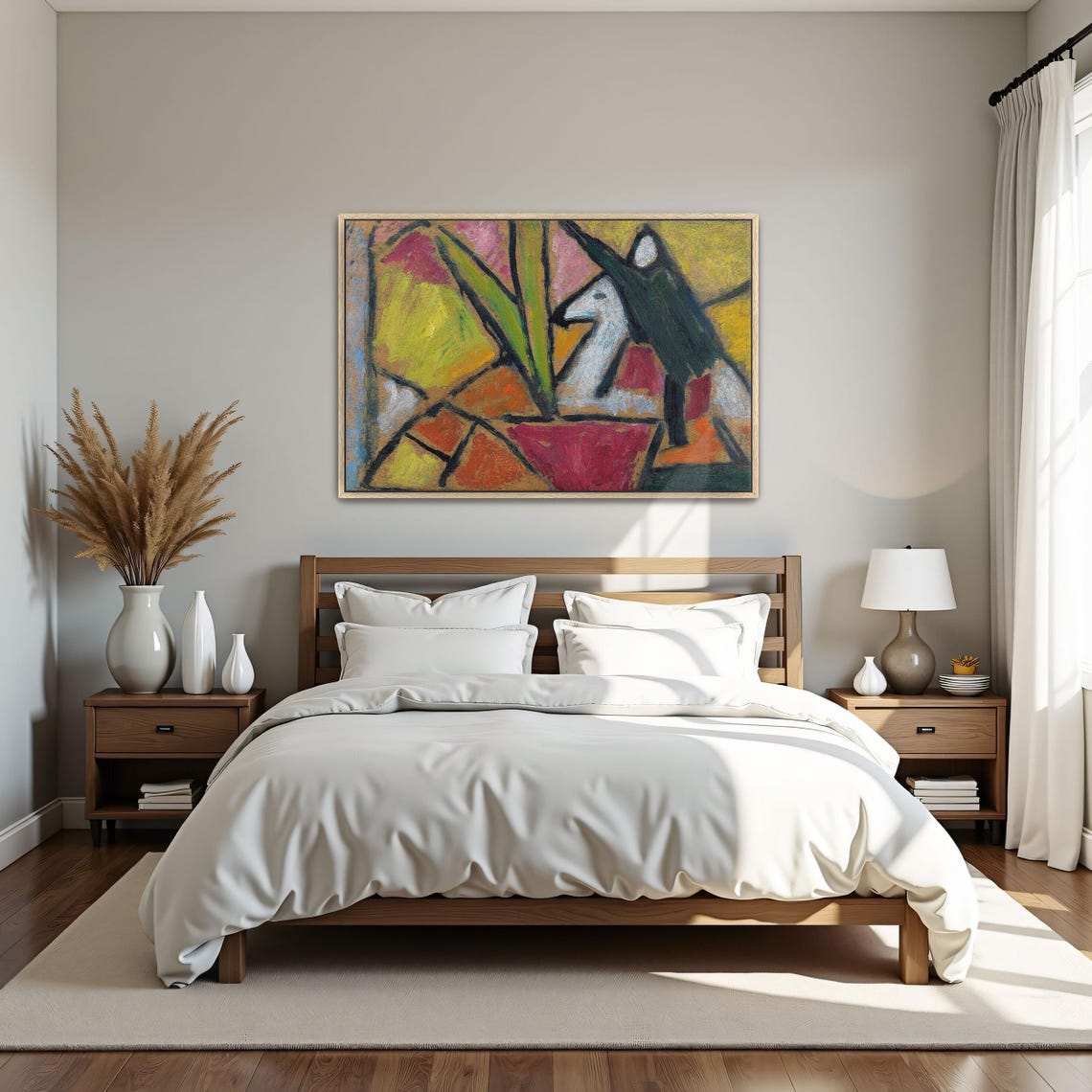 Framed Wall Art Of Abstract Painting Of A White Animal Animal Fine Art Print Green And Yellow Living Room Decor Rustic Oil Painting - Image 4