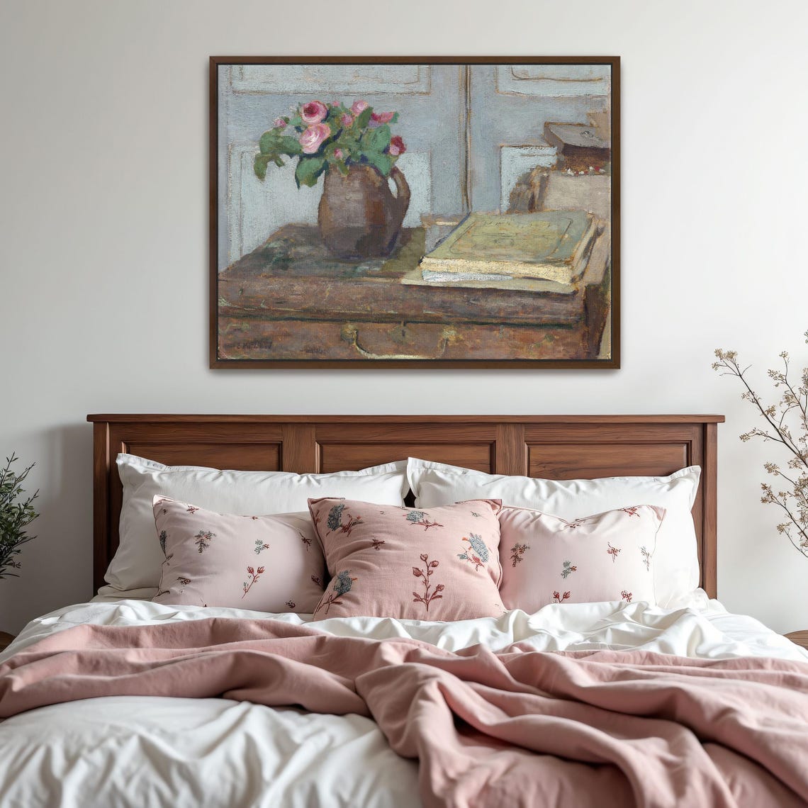 Roses in a Pitcher with a Book Impressionist Still Life Poster - Image 2