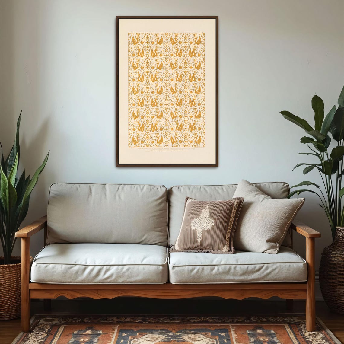 Gold Griffins Ornamental Bird Motif Pattern Vintage Textile Poster - Image 5