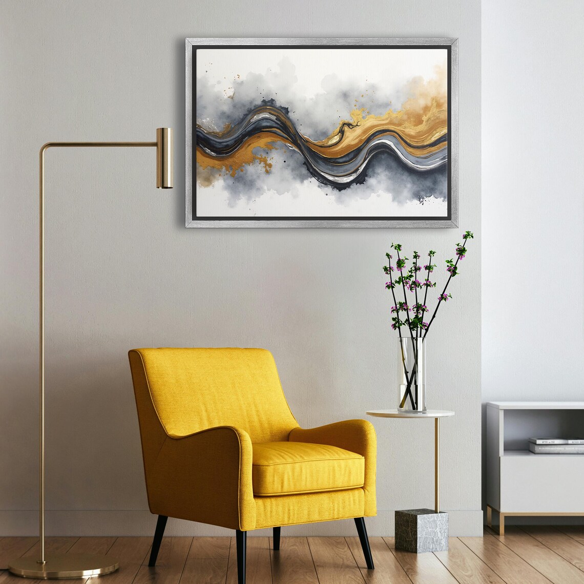 Bold Black Gold And White Marble Wave Watercolor Abstract Art Poster - Image 5