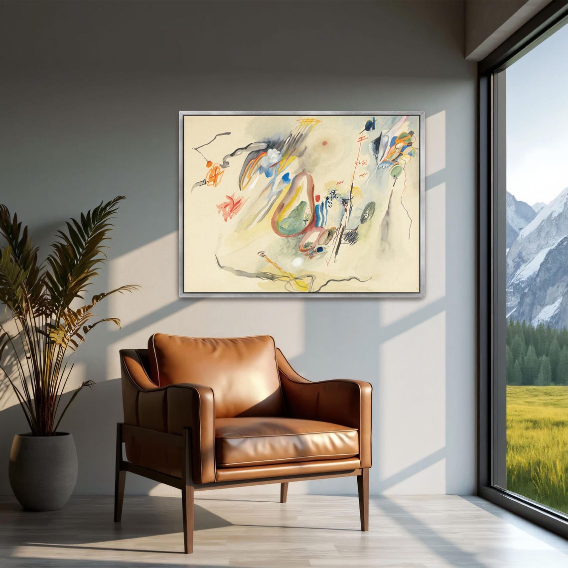 Framed Wall Art Of Abstract Watercolor Painting With Geometric Shapes Geometric Print White And Yellow Entryway Art Print - Image 2