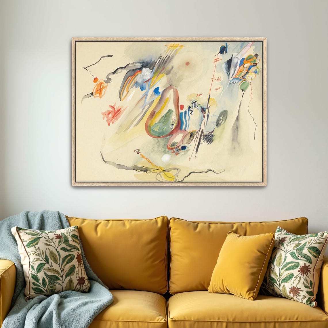 Framed Wall Art Of Abstract Watercolor Painting With Geometric Shapes Geometric Print White And Yellow Entryway Art Print - Image 4